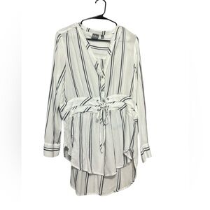 Soho White and Blue Stripes Tie Front Blouse Size Large